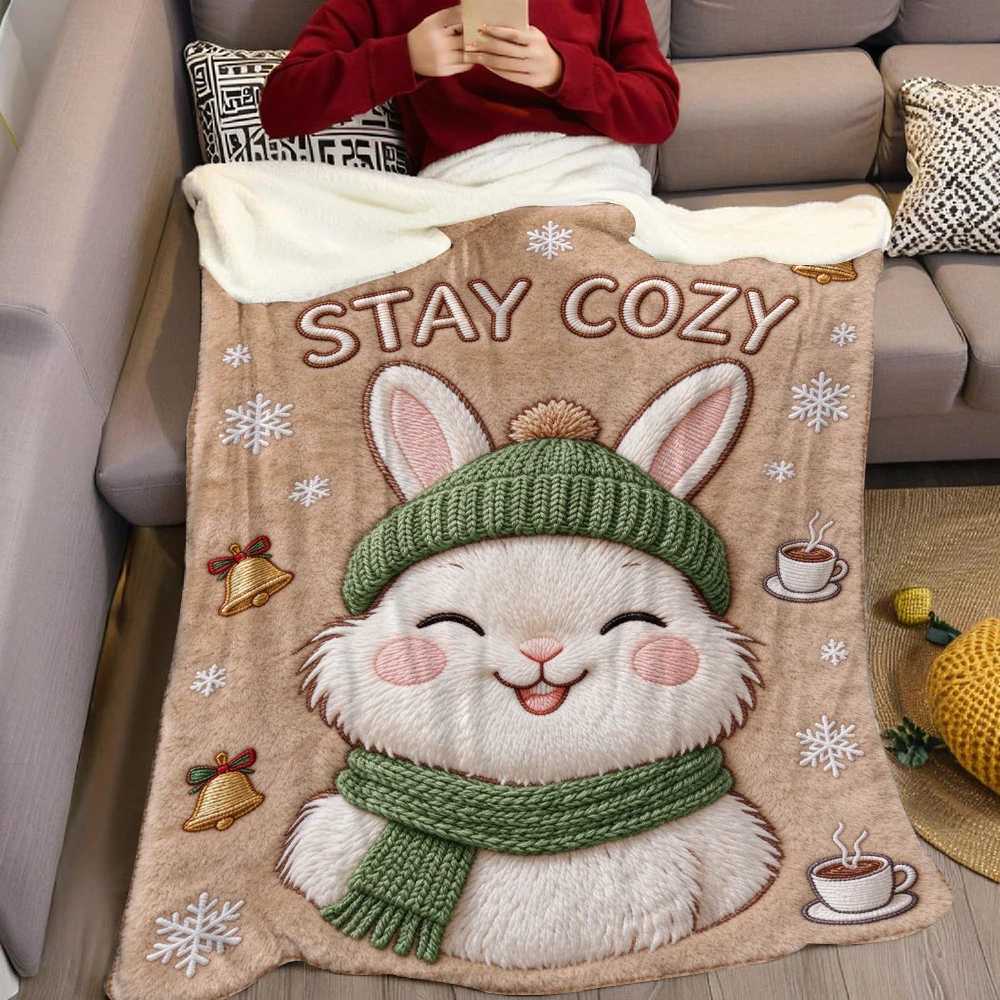 Stitch Orange Plaid Flannel Blanket Warm Soft Halloween Christmas Decorative Couch Warm Cozy All-Season Gift - view 2