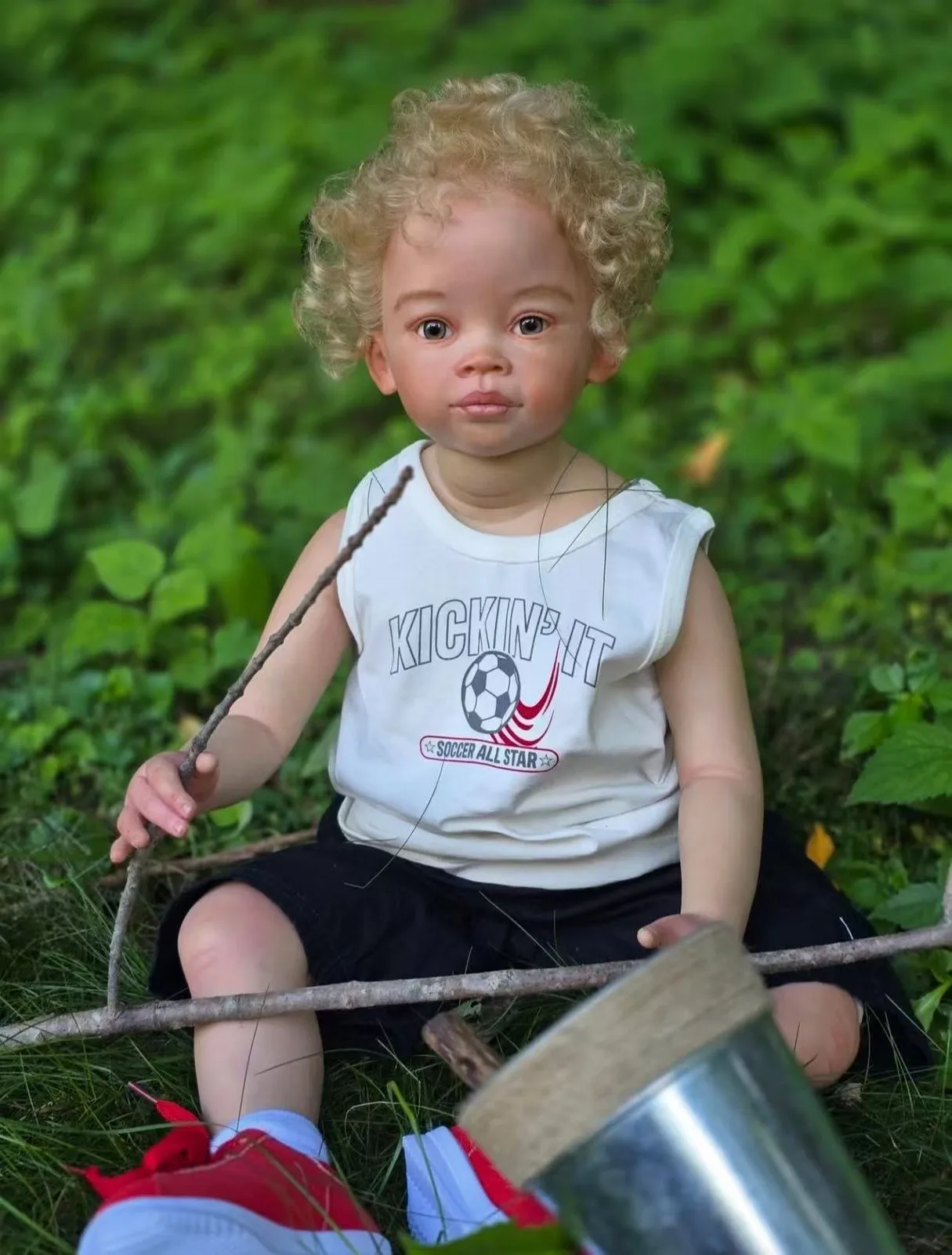 28" Toddler Reborn Baby Boy MEILI Doll Rooted Curly Hair Painted Lifelike DIY Toy Gift