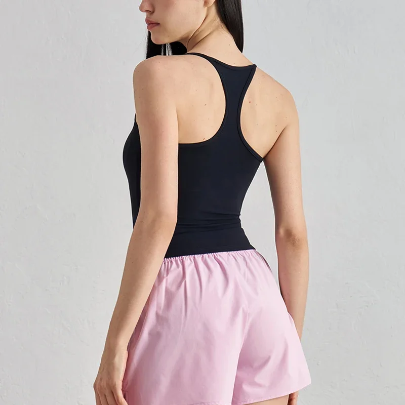 VITALINOVO Canotta con scollo quadrato e schiena scoperta per donna Canotta lunga imbottita aderente Basic Cami Top senza maniche T-shirt attillate basic