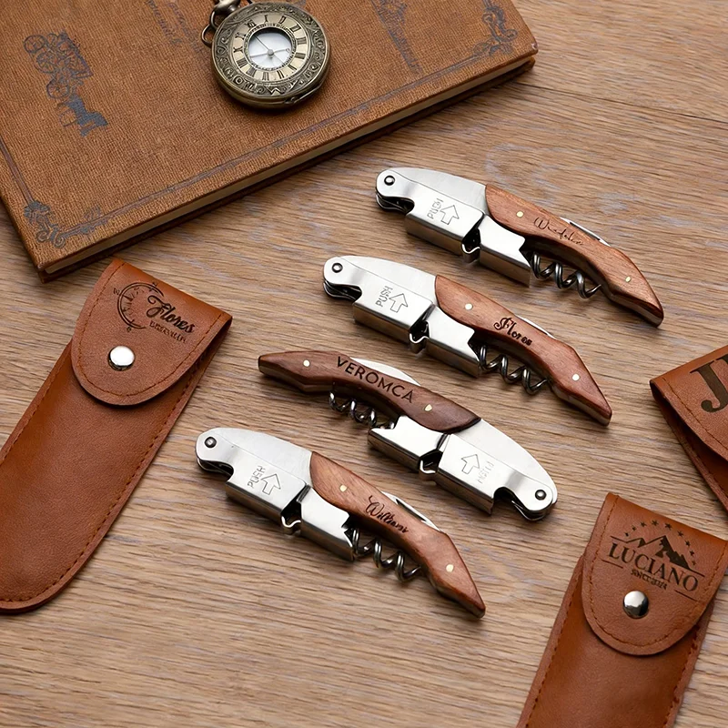 Free Personalised Corkscrew Engraved Wine Opener With Holster Wood Handle Bottle Opener Fathers Day Birthday Gifts Man Present