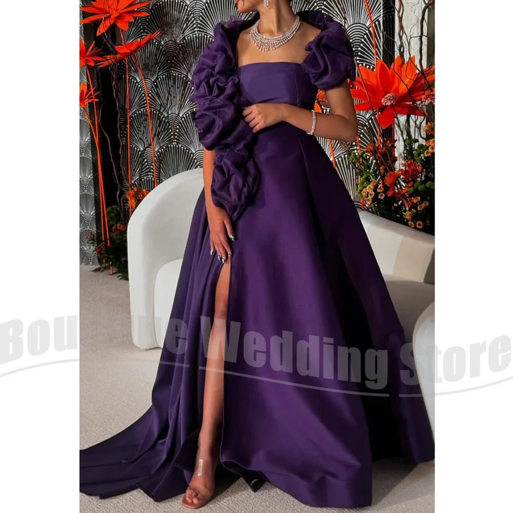 

Evening Dresses for Women Ruched Pleated Square Collar Prom Gowns Fashion Side Slit Special Occasions Elegant Party Dresses