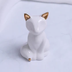 Cute White Fox Figurines Ceramic Cute Gold Elephant Elk Animal Ornaments Modern Statue Jewelry Rack Miniature Home Decoration