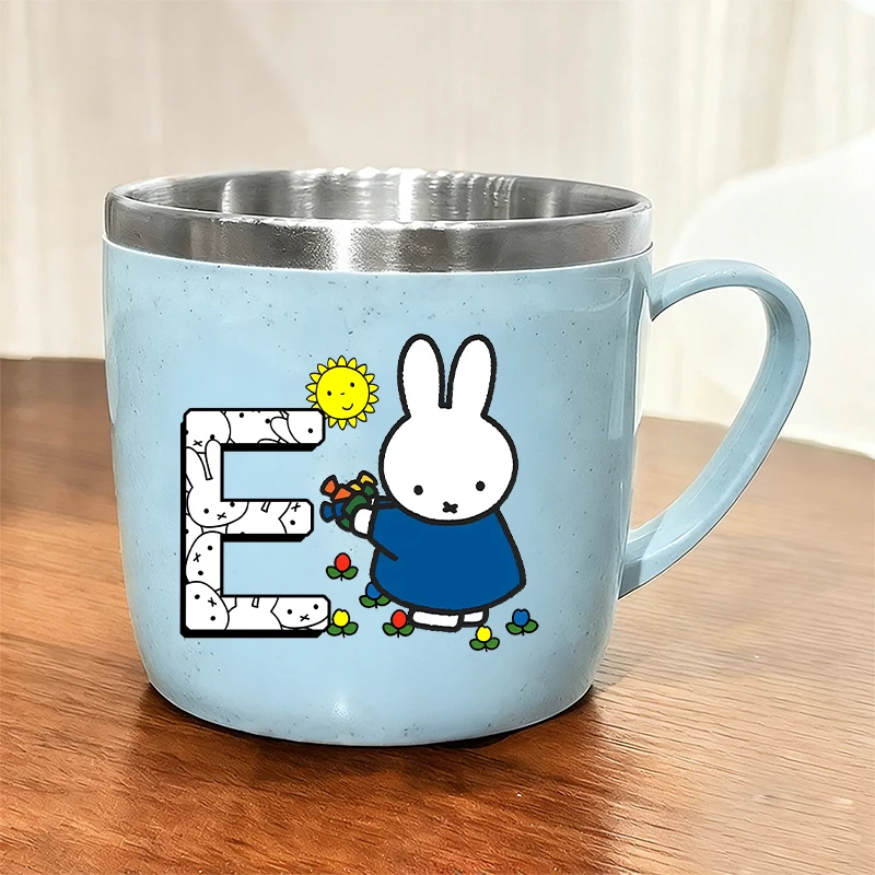 Niedliche Miffy Edelstahl-Wasserflasche für Frauen Kawaii Buchstaben A-Z Anime-Druck Mädchen Zahnbürsten-Wasserbecher Kinder Party Geburtstagsgeschenk