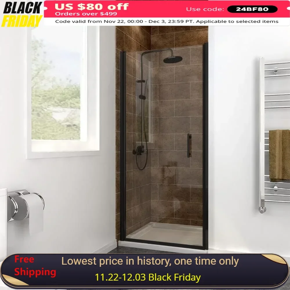 

Shower Door, 33.5-35 "W, Frameless Pivot Doors, Semi-Frameless Sliding, Clear Tempered Glass, Bathroom Shower Glass Door