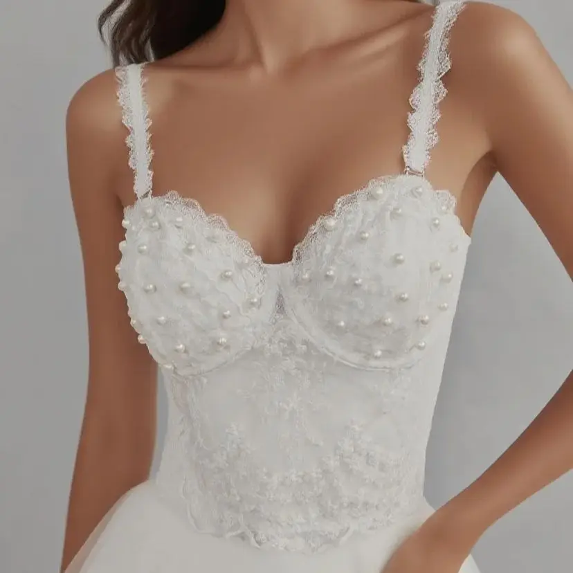 

French Elegant Corset Lace Beaded Tank Tops Women Fashion Camisole Summer Street Vest Female Sexy Sleeveless Slim Sling Crop Top