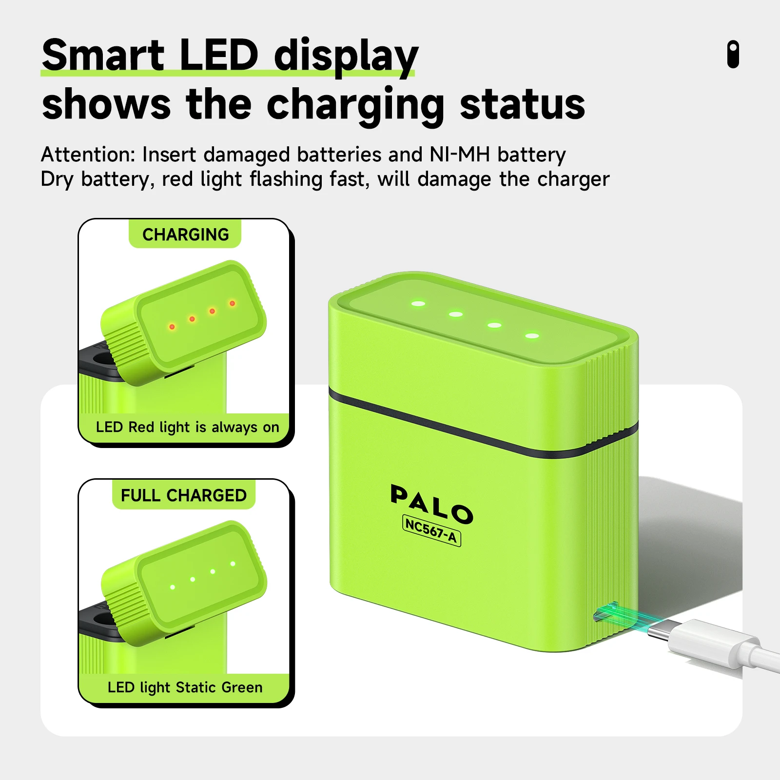 4/8/12 Slot 1.5V AA or AAA Lithium Ion LED Light USB Intelligent Charger Box with Type-C Cable for 1.5V AA/AAA Li-ion Battery