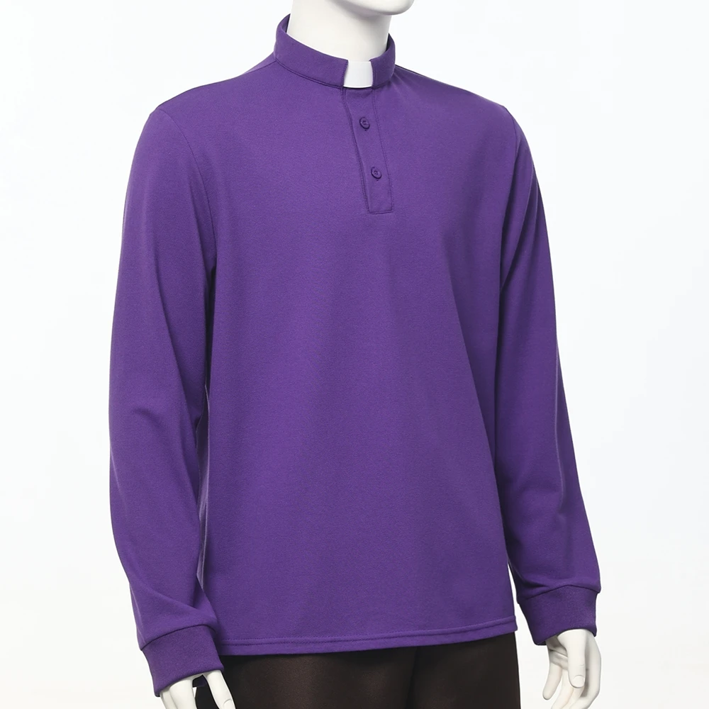 Camisa polo masculina com gola clero, manga comprida, pastor, ministro, pregador, sacerdote