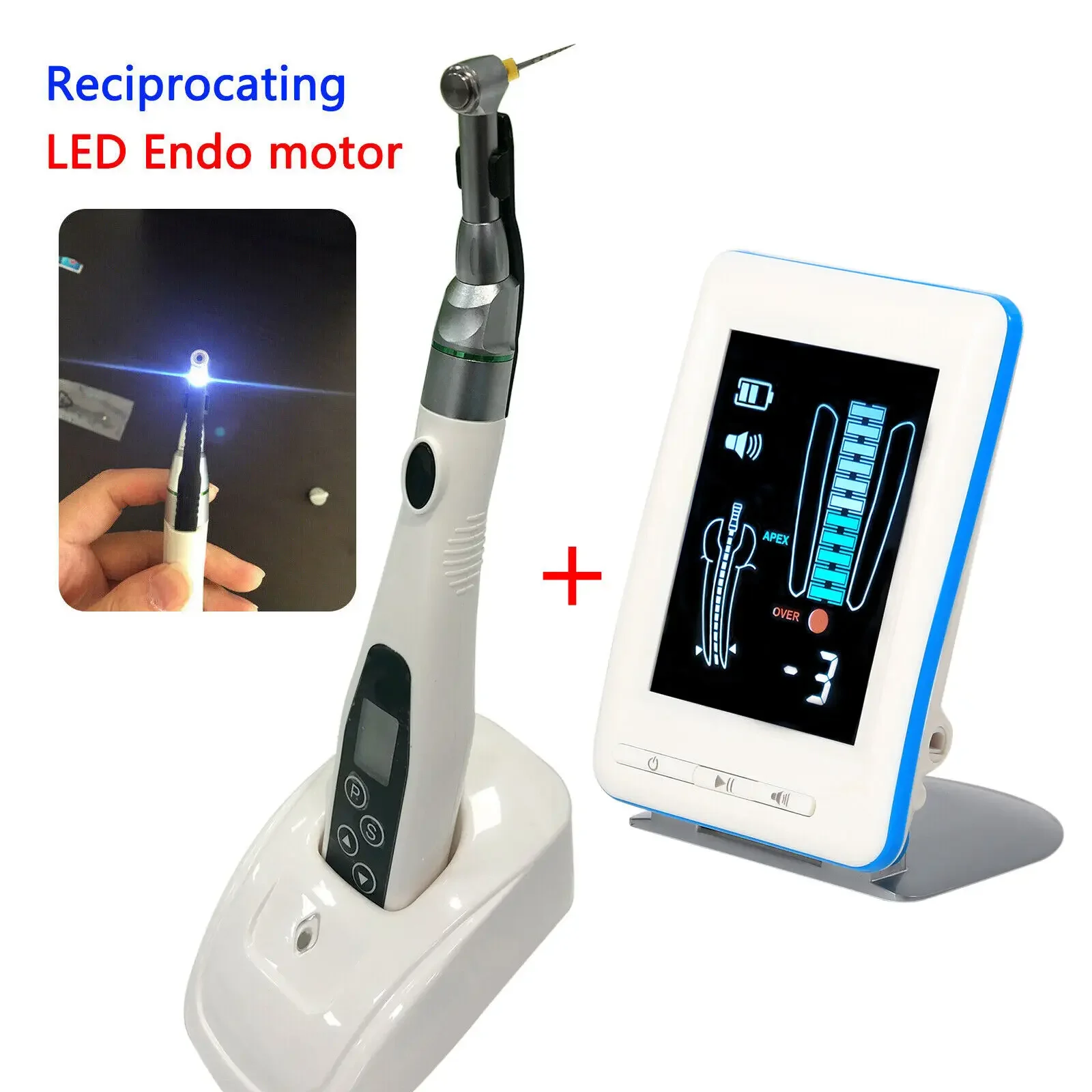 Dental Cordless Wireless LED Reciprocating Endo Motor 16:1 Contra Angle+ For Apex Locator Root Canal Finder