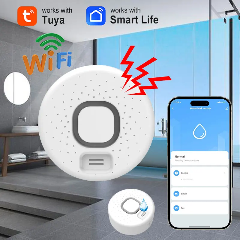 

Детектор утечки воды с Wi-Fi, умный датчик затопления Tuya, сигнализация для дома, оповещение через приложение, детектор утечек для кухни, ванной комнаты, раковины