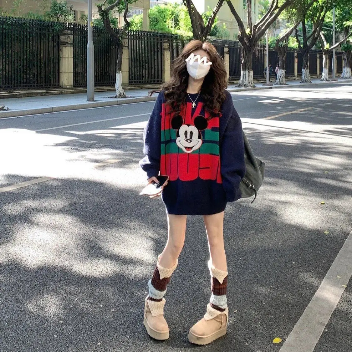 Disney Mickey Y2k Academy Style Sweet Sweater Female Autumn Winter Cartoon Letter Jacquard Knit Tops Women Round Neck Sweatshirt