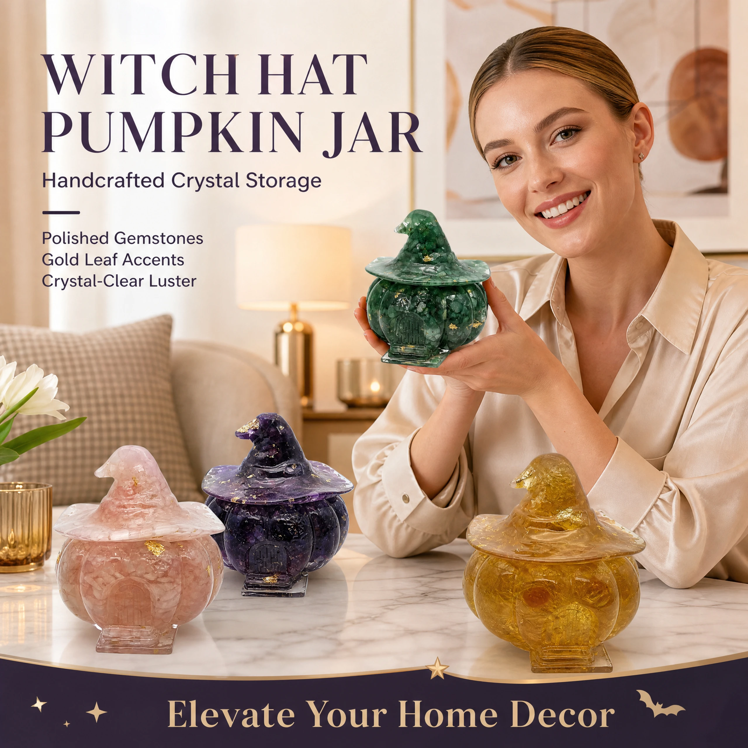 Natural crushed stone demagnetization crystal Halloween pumpkin bowl, desktop decoration