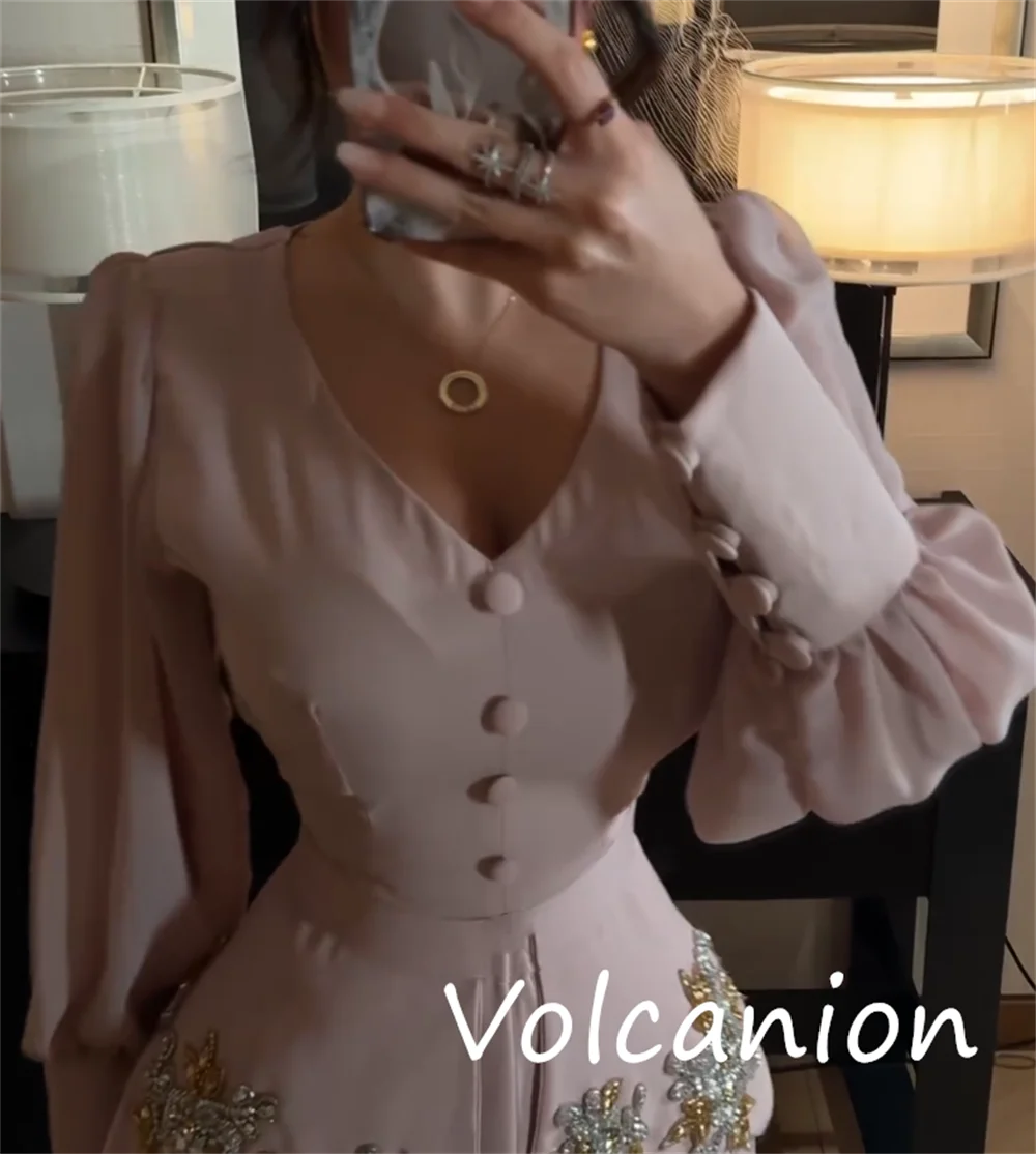 Customized Elegant Jersey Sequined Button Trumpet V-neck Long Dresses Bespoke Occasion Modern Style Simple