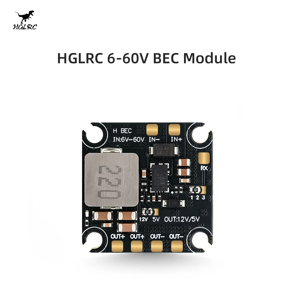 HGLRC 6-60V BEC Module, Dual Output 5V & 12V Selectable, Ultra Wide Input Voltage Power Supply Module, 20x20mm M2/M3 Mounting