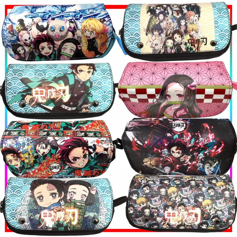 Demon Slayer Pencil Case Double-Layer Large Capacity Storage Tanjiro Kamado Stationery Box Anime Merch Holiday Gift Trendy Toy