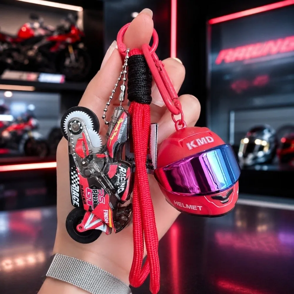 Creative Motorcycle Helmet Keychain Braided Lanyard Alloy Mini Key Pendant Biker Style Lightweight Racing Keychain Photo Props