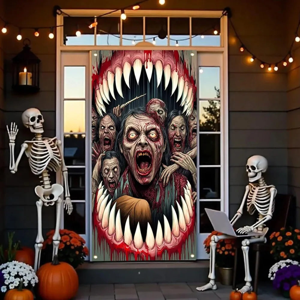 Halloween Devil Zombie Bloodtooth Theme Banner Decoration Backdrop, Halloween Party, Home Decoration Photography Backdrop Cloth