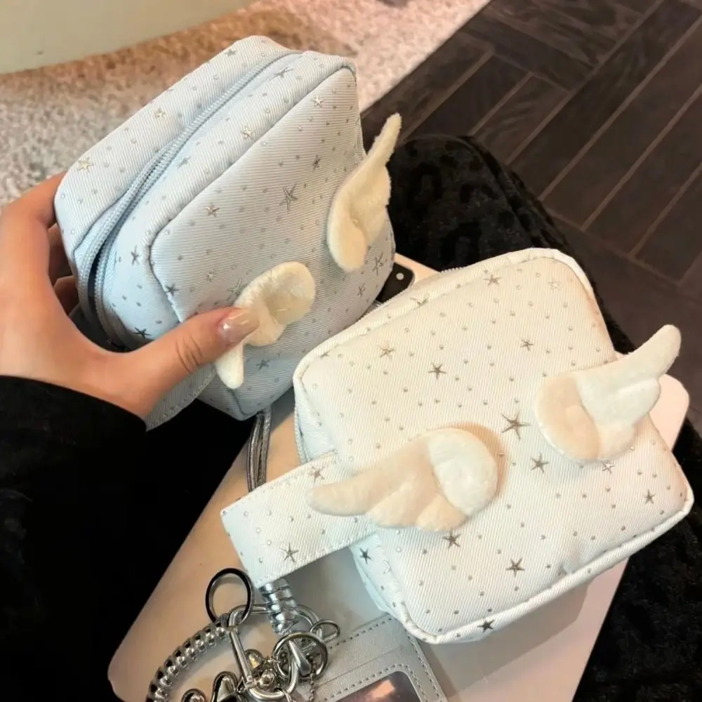 

Mini Size Makeup Bag for Women Star Pattern with Handle Travel Cosmetic Organizer Space Saving Multi-Purpose Lipstick Pouch