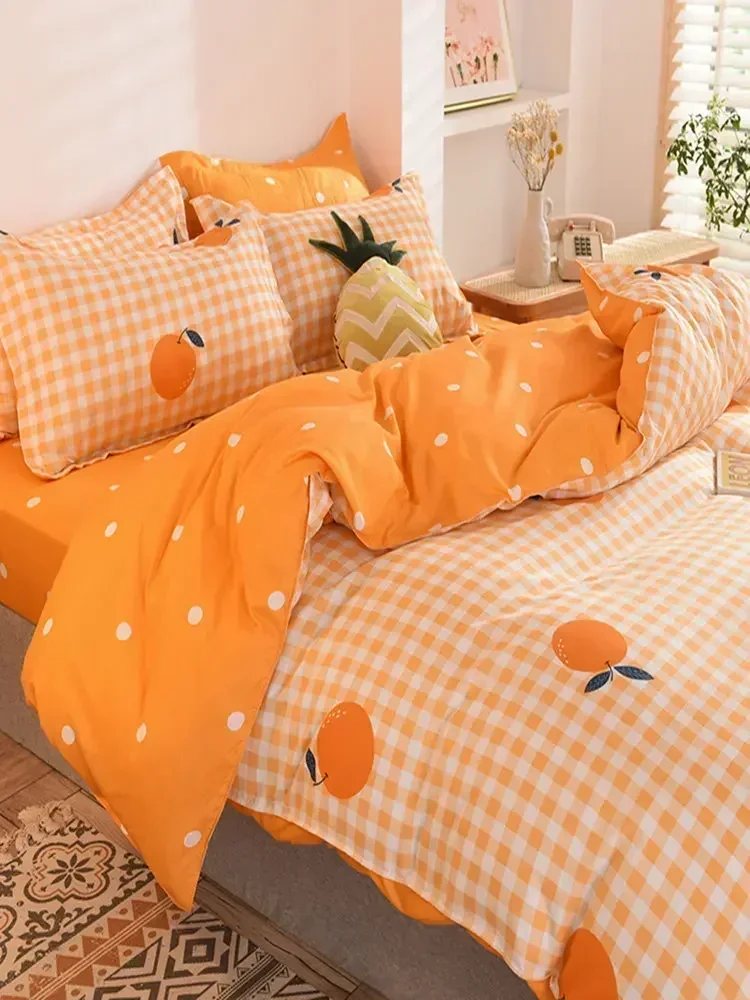 

Style Washed Cotton Four-Piece Bedding Quilt Cover Bed Single Student Dormitory Quilt Spring and Summer