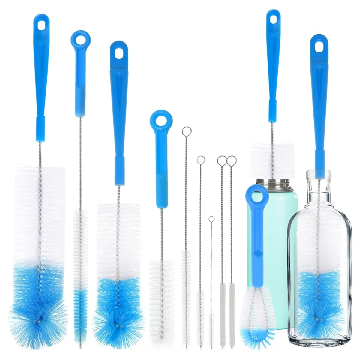 10 Pack Bottle Cleaning Brush Set, Long Handle Stainless Steel Bottle Cleaner Brush, Deep Cleaning Handle Brush Kit