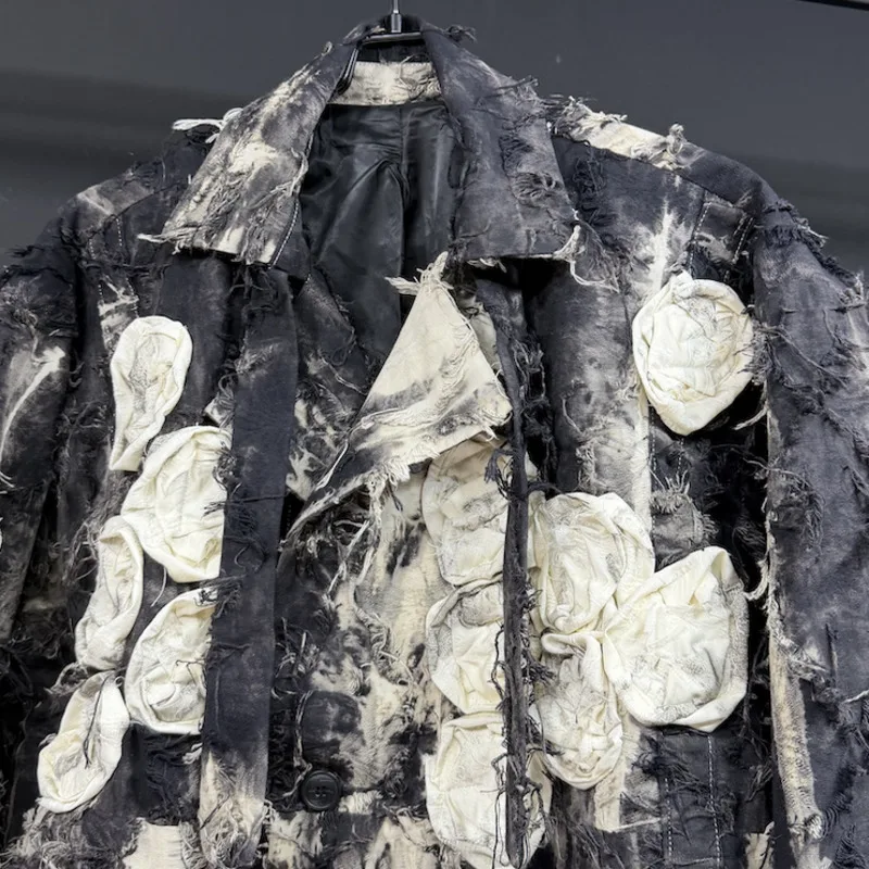 WVGA Otoño Invierno nuevo hombre tendencia Vintage Patchwork gabardina de moda nicho elegante Casual cuello vuelto Tops de longitud media W12974