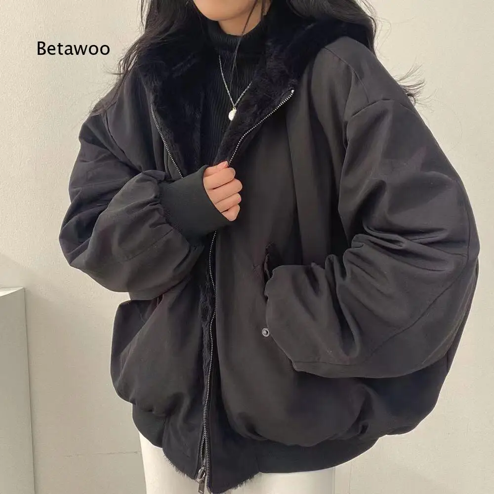 Women Cold Weather Hooded Bomber Jacket Fleece Lined Zip Closure Side Pockets Oversized Style Daily Commuter Street Outerwear