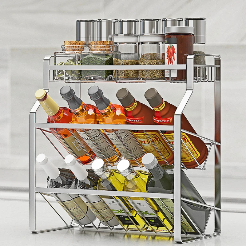 

Stainless steel kitchen seasoning shelf for storing soy sauce bottles, seasoning cans, seasoning racks, tabletop items