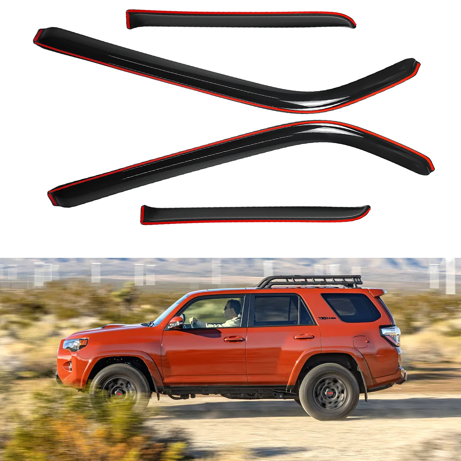 

For Toyota 4Runner 4-Door 2003-2023 Wind Deflectors Tinted 4pcs Set Window Visor No Water Channel 1.5MM Thickness