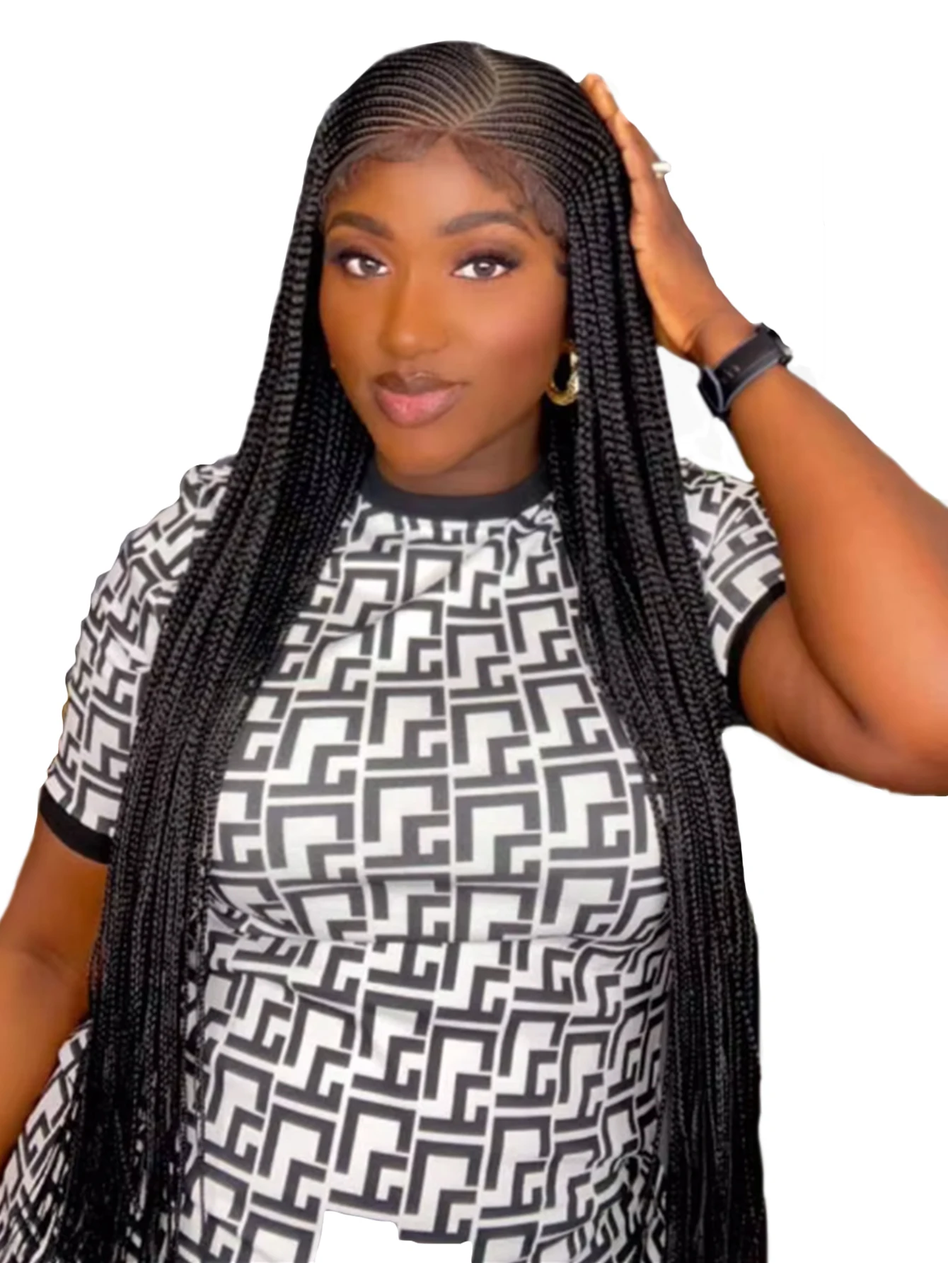 

36-дюймовые боковые части Corncow, плетеные парики, синтетические полные парики спереди, для чернокожих женщин, без узлов, искусственные локоны, косички, парик