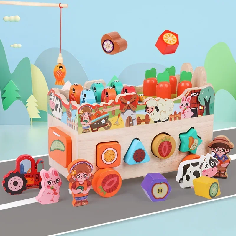 Beste Verkauf Magnetische Angeln Holz Tier Karotte Warenkorb Form Passenden Block Montessori kinder Puzzle Spielzeug
