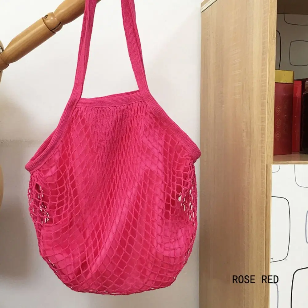 Cotton Grocery Bags Mesh Rope Reusable Fruit Vegetable Net Bag Breathable Portable Short Handle Tote Fruit Vegetable Storage