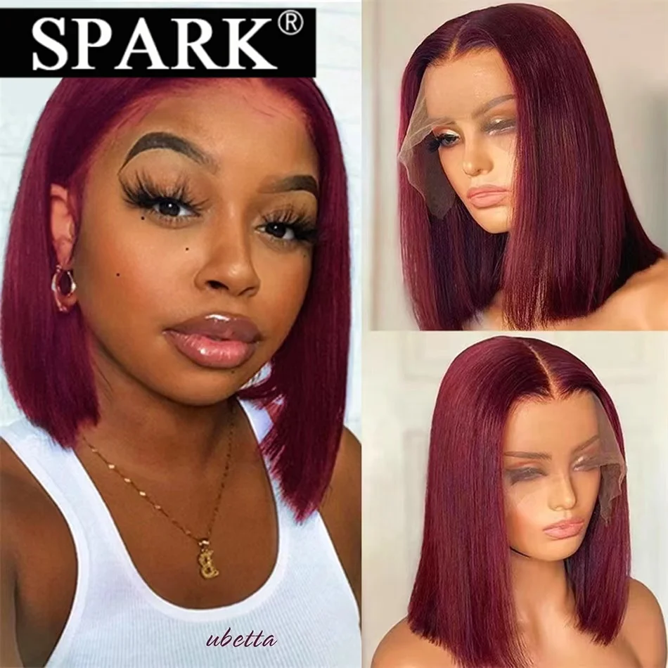 

Burgundy 99J Short Straight Bob Wig Peruvian Human Hair13x4 Lace Front 1B/99J 4x4 Lace Pre Plucked T Part Lace Bob Wig Remy Hair