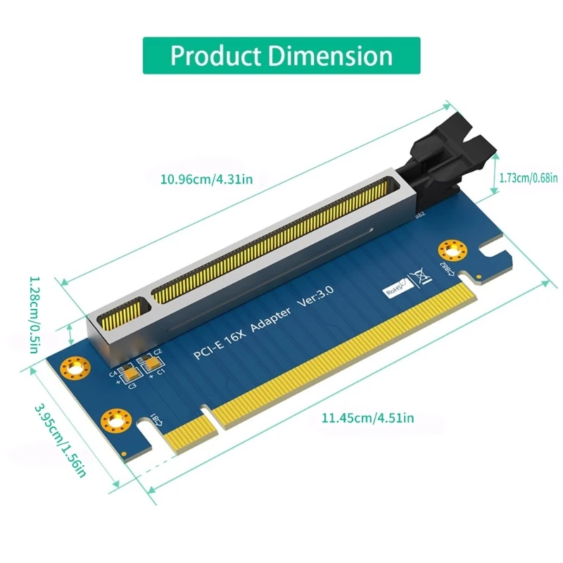Adaptador cartão expansão reversa PCIE 16X 90 graus com caixa protegida velocidade rápida