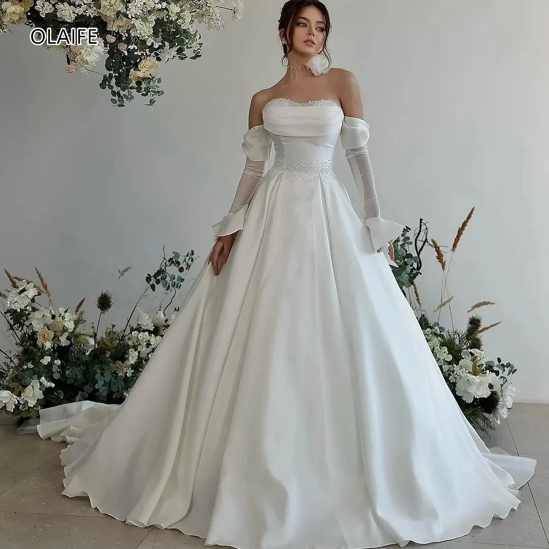 Gaun pengantin pernikahan Dubai gaun pesta pengantin pernikahan Satin Sweetheart vestivia elegan vestidos de novia 2024