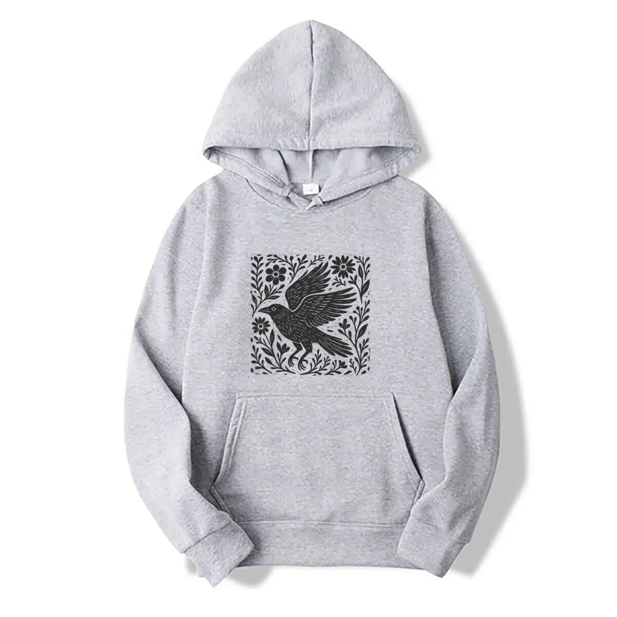 Folklore Forest Crow Floral Folk Art Linocut Autumn and winter new men's and women's hooded sweatshirts