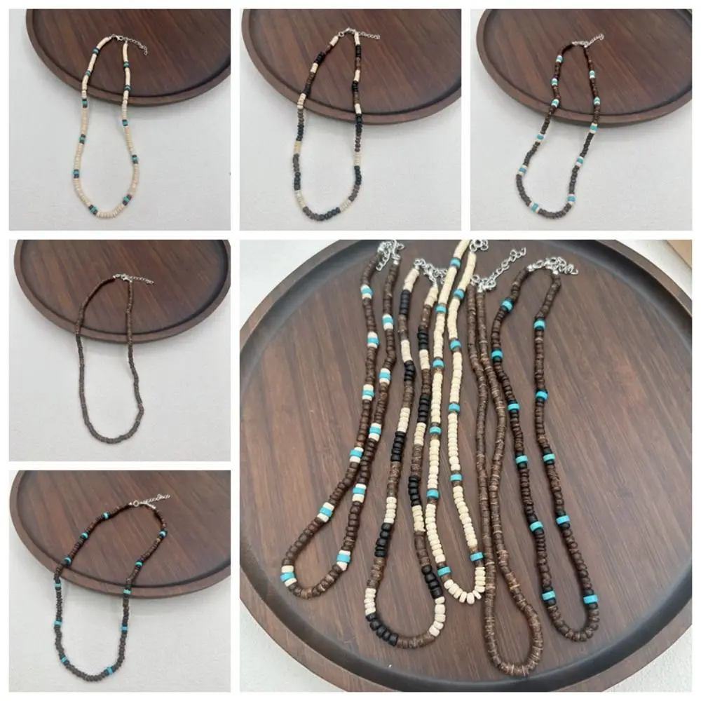 Boho Coconut Shell Necklace Sweater Chain Ethnic Style Turquoises Beaded Necklace Clavicle Chain Jewelry Accessories