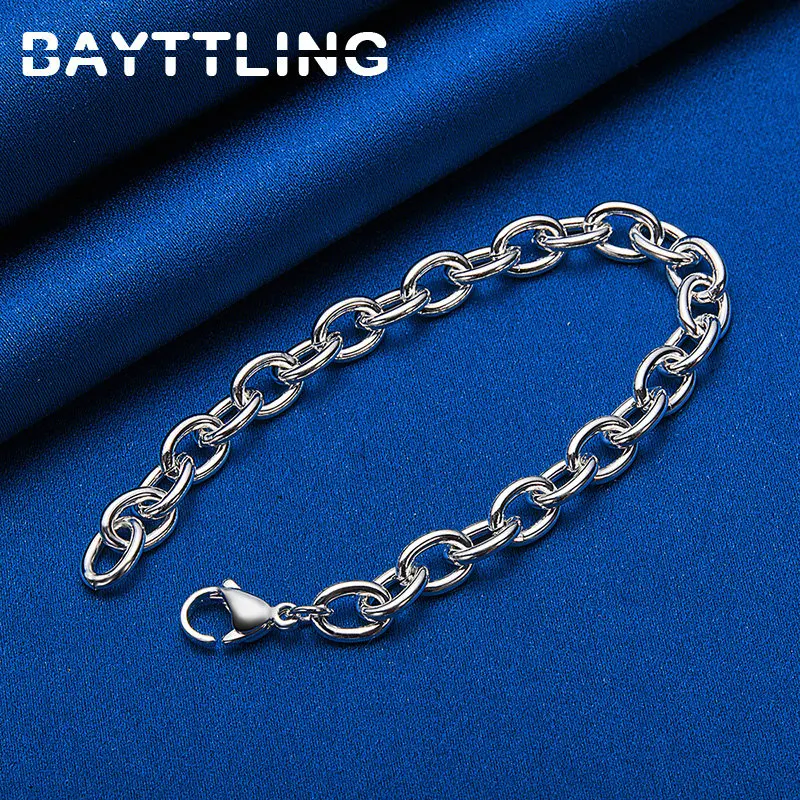 New 925 Sterling Silver Men\'s Bracelet Simple Hip Hop 8 Inches Chain For Women Charm Wedding Party Fashion Jewelry Bracelet