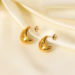 CARLIDANA New Fashion Crescent Sign Hollow Teardrop Stud Earrings Stainless Steel Hypoallergenic Cute Moon Shape 18k Gold Color