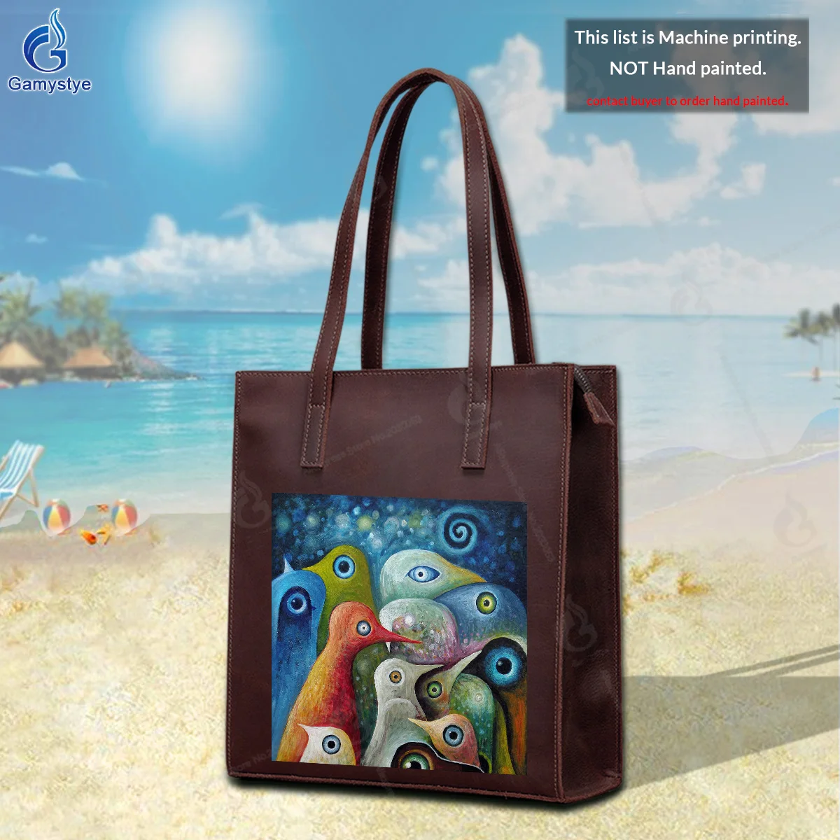 

Carton Bird Individual Print Graffiti Handbags Ladies Purses and Handbags Women's Bags Superior Quality Clutch Totes Real Cowski