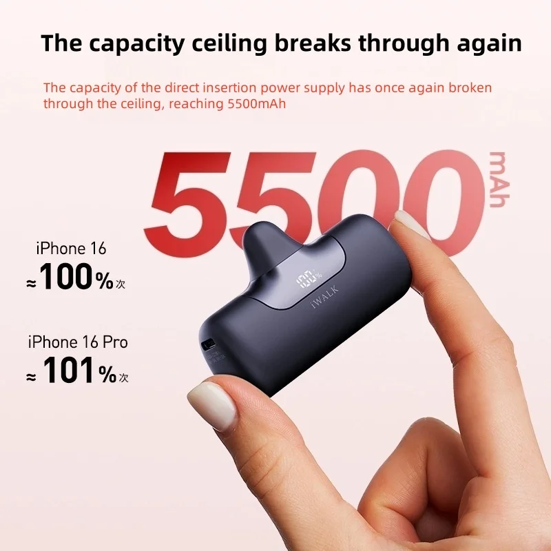 Newly upgraded iWALK Capsule Power Bank - 22.5W fast charging, wireless charging, mini and ultra-portable, 5500mAh capacity