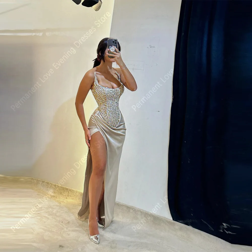 

2025 Sexy Satin Women Mermaid Evening Dresses Mopping Length Sleeveless Prom Gowns Cocktail Party Vestidos Para Mujer Customized