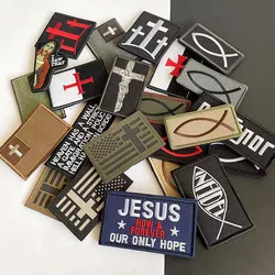 Jesus,Fish,God,Christian Cross Flag Emblem Fabric Applique Embroidered Patch,Faith Blessed Tactical Morale Badge on Armband