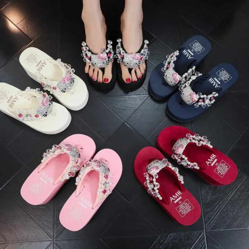 

Kawaii Sanrio Hello Kitty Soft Flip Flop Sandals Beach Slides Shoes Women Casual Wedge High Heels Platform Slippers Ladies