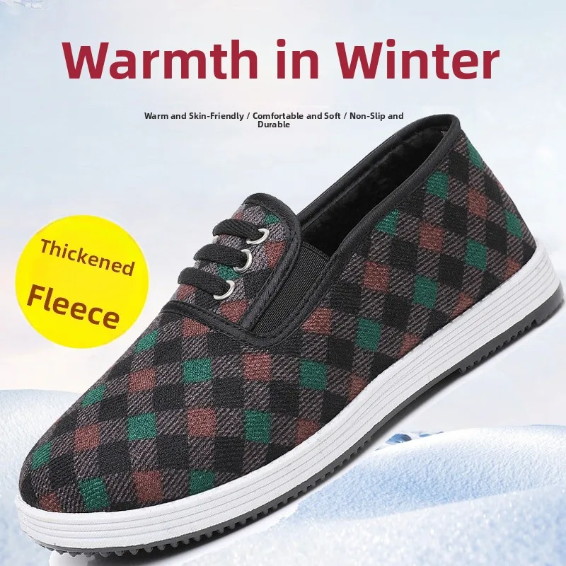 Old Beijing Women's Cloth Shoes Winter New Thickened Warm Anti-slip Soft Bottom Cotton Shoes Fleece Lined Traditional Chinese...