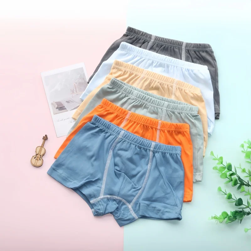 

6 шт., однотонное нижнее белье-боксеры для мальчиков, детские трусики, детские трусики для детей от 2 до 10 лет