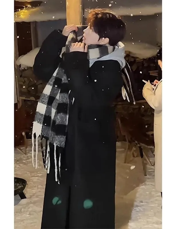 

Мужское шерстяное пальто Bla выше колена Thi Warm Briti Sle, ветровка со стойкой, длинное пальто с капюшоном из полиэфирного волокна