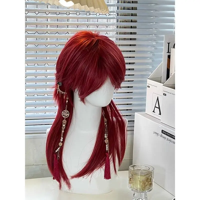 ‌ Tokyo Scholar Cosplay Peruca - Cabelo Curto Vermelho Fantasia de Personagem de Estudante de Tóquio Personagem de Anime Unissex, Peruca Completa de Cauda Longa