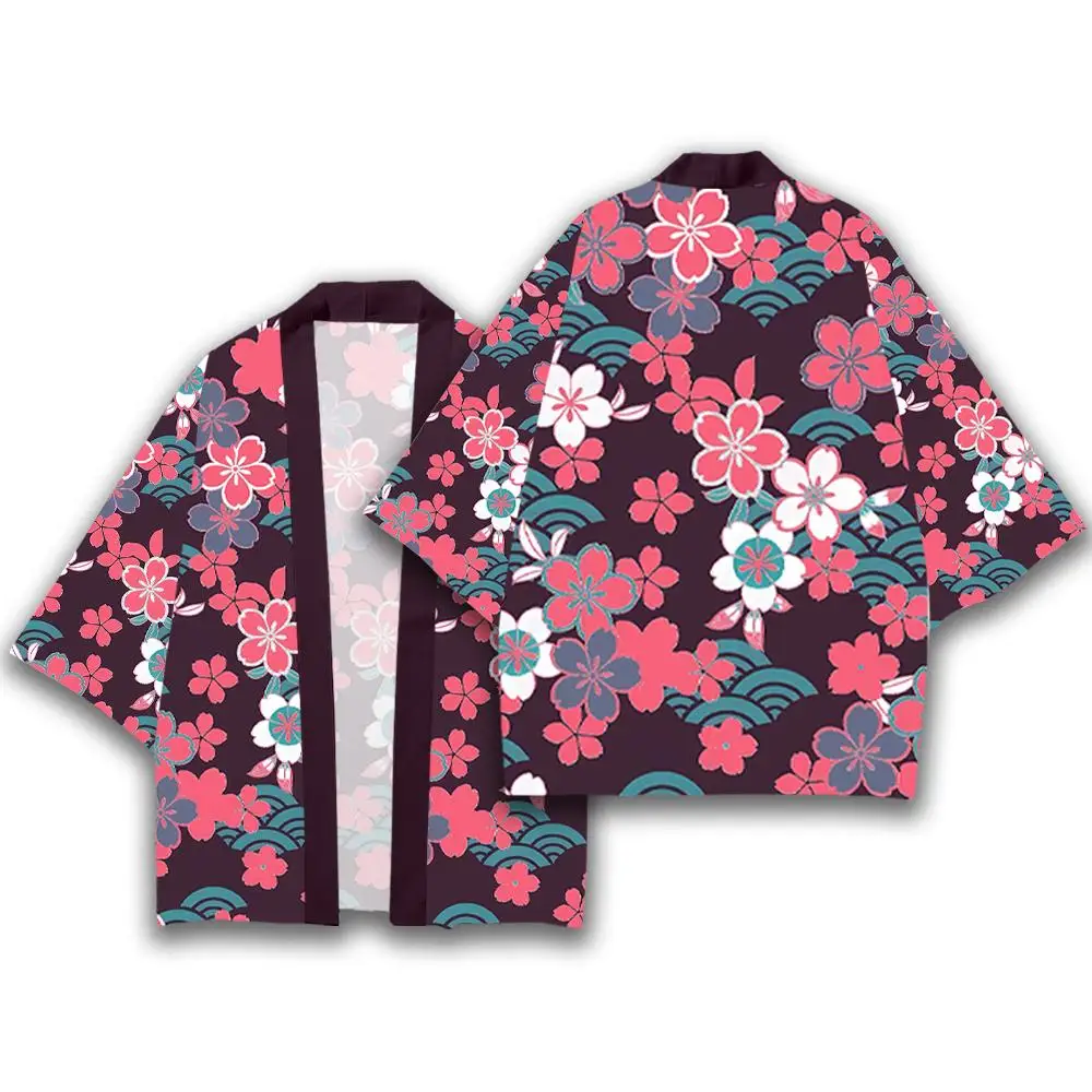 

Japanese Cherry Blossom Print Feather Kimono Cardigan Street Aesthetic Loose Casual Jacket Men And Women Harajuku Fashion Tops