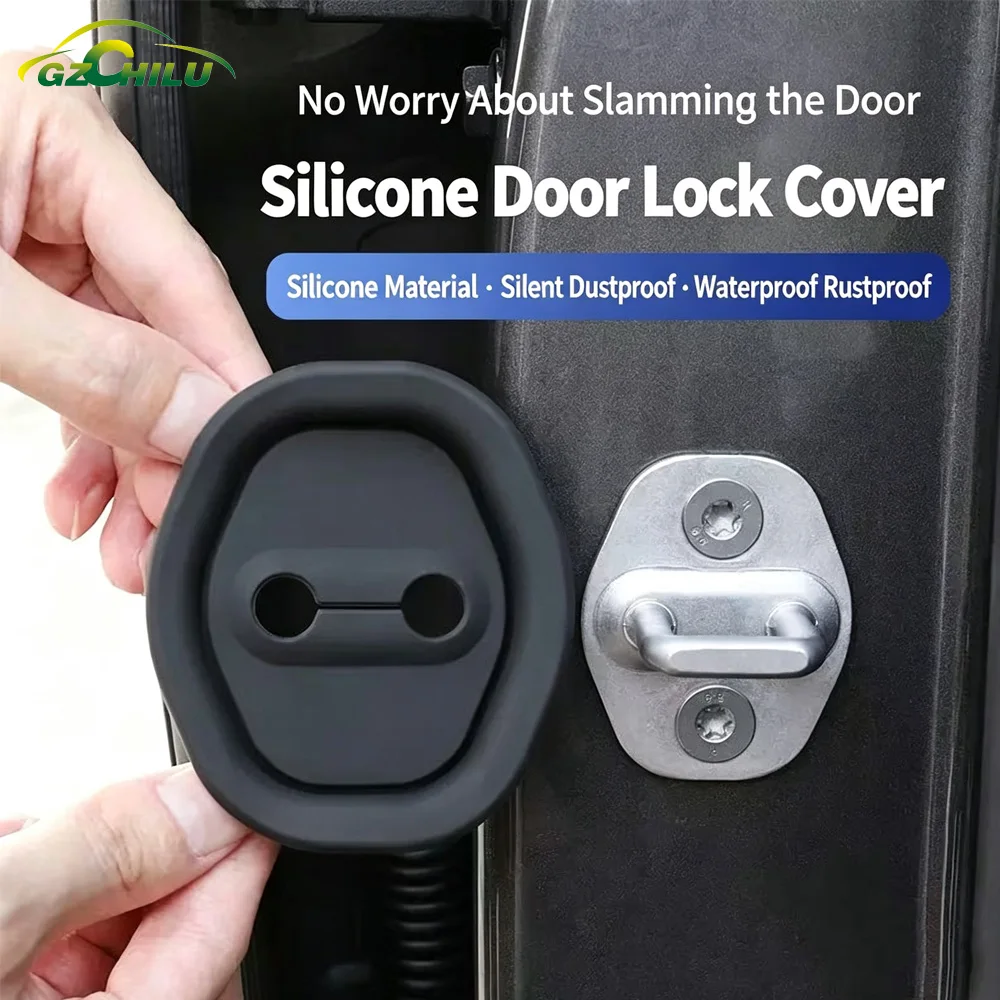 4pcs Silicone Car Door Lock Buckle Protection Cover Elastic Anti-Collision Shock Absorbing Pad Mute Buffering Cushion