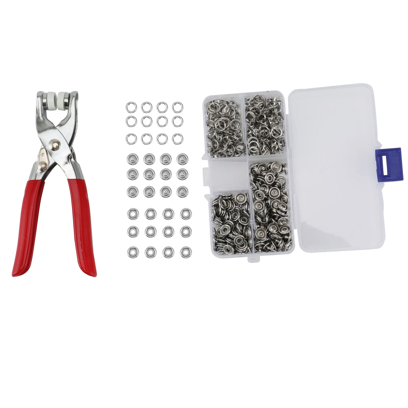 

1Pc Plier Tool +100 Sets Silver 9.5mm Metal Prong Snap Buttons Fasteners Press Studs Poppers Baby Romper Buckle Snap