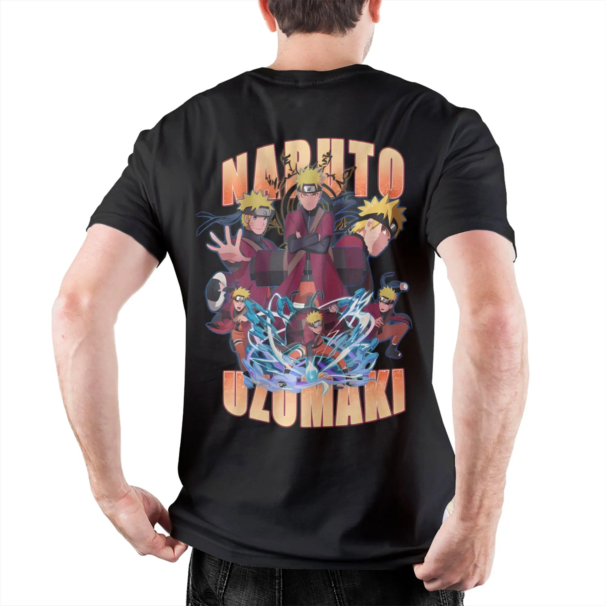 

Vintage Uzumaki Narutos Shippuden T-Shirt Men's 100%Cotton Short Sleeve Japanese Anime Crewneck Summer Tops